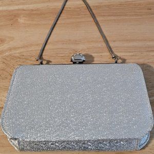Small Silver Sparkle Evening Wear Handbag Clutch Purse Rhinestone Closure